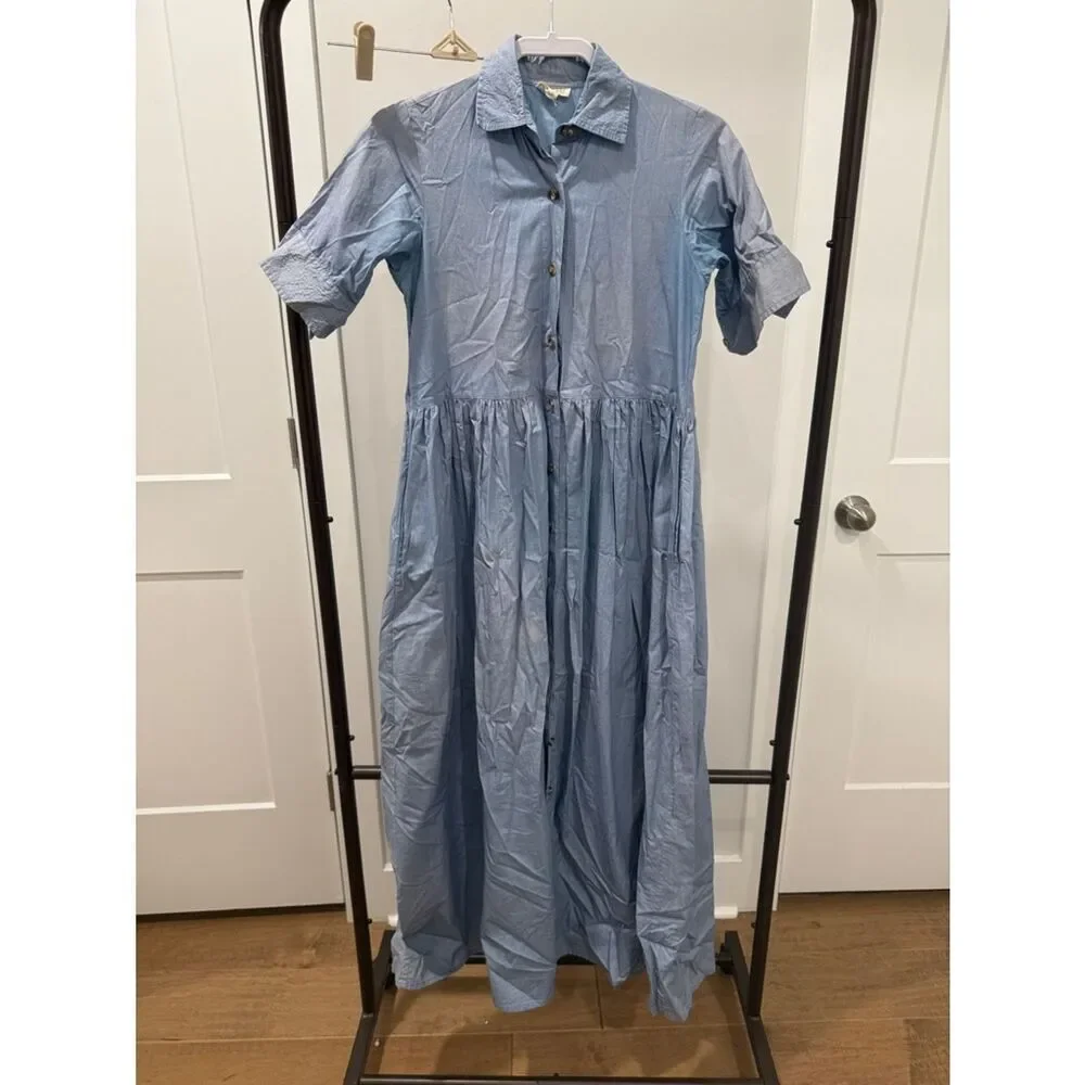Parterre Light Blue Button-Front Maxi Shirt Dress